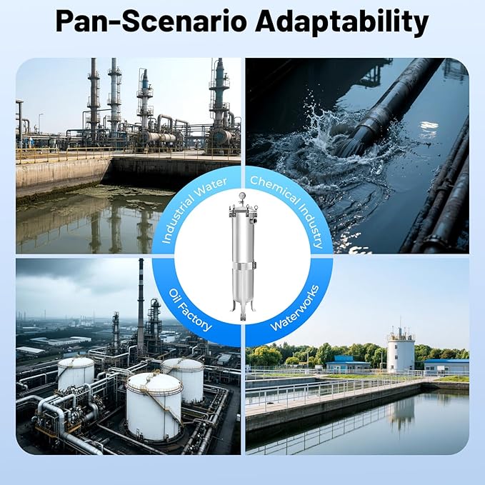 2" NPT Fluid Filter, 304 Stainless Steel - 2 Bag Filter Housing, 150PSL High Pressure Filtration System, 40t/h High Pressure Filter Available for Whole House