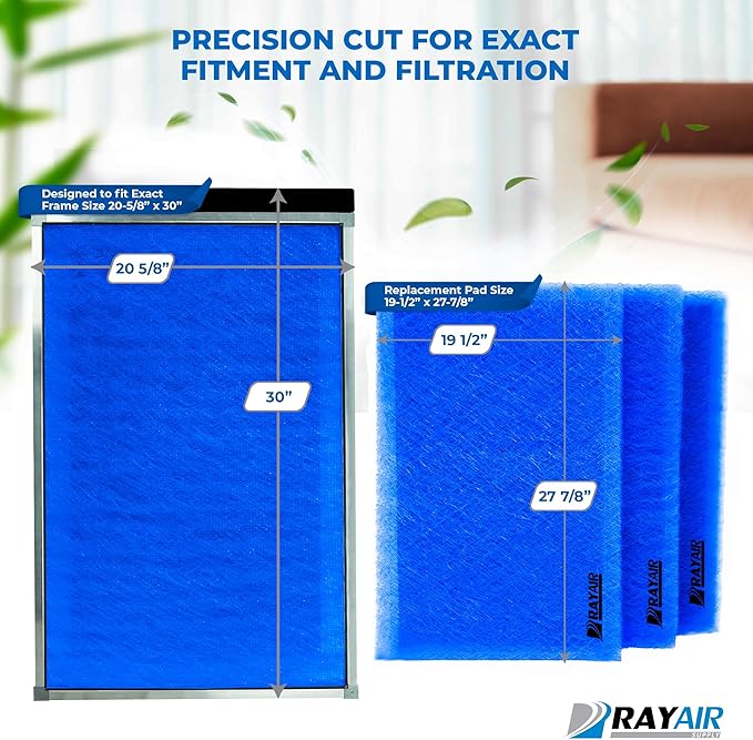 RAYAIR SUPPLY 20.625 x 30 Replacement Filter Pads Compatible with Dynamic Air Cleaner (3 Pack) (20 5/8 x 30)