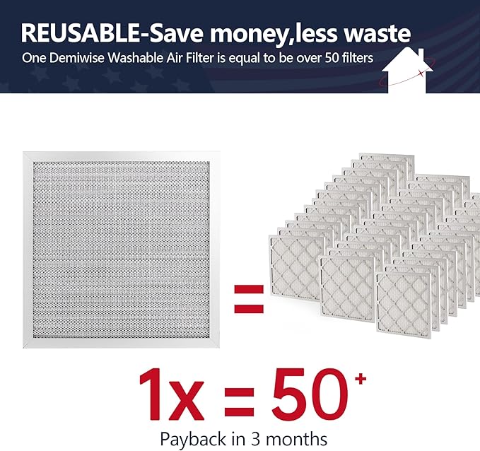 14x14x1 Electrostatic Air Filter, 8 Stage Washable Aluminum AC/HVAC Furnace Filter, Reusable Lifetime Permanent Air Filter, Easy to Clean,Increases Airflow(Actual Size:13.50x13.50x0.82)