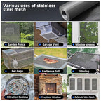 20 Mesh 304 Stainless Steel Mesh Screen, 47''×118''（120cm×300cm） Wire Screen Mesh, Rust Free Woven Wire Mesh, Metal Mesh Screen for Air Vents, Window Screen, Filters, Cage,Garden Covers