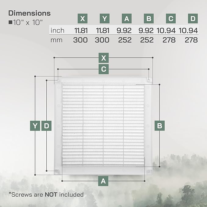Vent Systems 10" x 10" Inch (Opening Dimensions) - Pack of 2 - Plastic White Soffit Vent Cover - Flat Square Air Vent Grille - Air Vent Deflector - HVAC 12" x 12" Inch (Overall Dimensions)