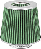 Mortar Aftermarket Auto Air Filter Replacement - Car Enthusiast Class Universal Cold Air Intake Gulps in More Air for More Engine Power & Passionate Induction Sound, 3.5 In, Green