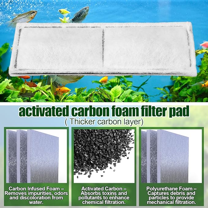 Pangda 12 Pcs Carbon Filter Foam Pads and Foam Filters Compatible with U3 Range of Internal Underwater Sponge Aquarium Underwater Filter Accessories for Internal Replacement Aquarium Fish Tank