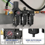 Three Stage Air Drying System, 1/2" NPT Air Dryer System Air Compressor Filter Dryer,5 &0.5 &0.01 Micron Filter Cartridge,Semi-Auto Drain,Metal Bracket-Blue
