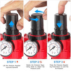 TAILONZ PNEUMATIC 1/2 Inch NPT 0-150 PSI Red Industrial Grade 4 Stage Air Drying System, Double Particulate Filter, Coalescing Filte,Desiccant Dryer and Air Regulator Manual Drainage