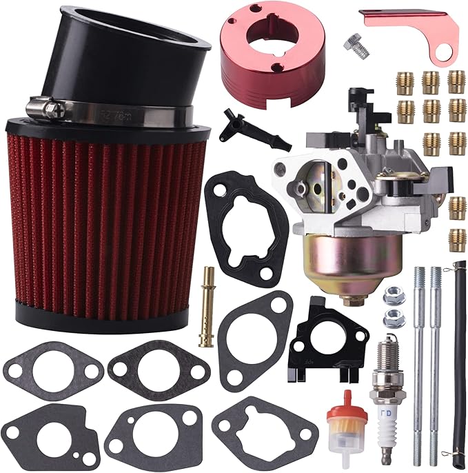 Upgrade Carburetor Air Filter Adapter Pipe Jet Stage 2 Kit for Predator 301cc 420cc 13hp 15hp GX340 GX390 389cc Mini Bike Parts(Red)