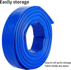 2.5" x 50 FT Pool Backwash Hose, Blue Heavy Duty Reinforced PVC Lay Flat Water Discharge Hose for Swimming Pool Filter Pump,with 2 Clamp