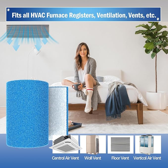 Air Vent Filter, 2 Pack 20"X120" Cut to Size MERV 8 Triple Air Filter Material, Blue & White Electrostatic Vent Filter Kit for Home Floor, Ceiling, Grilles, HVAC Vent, Compression Packing