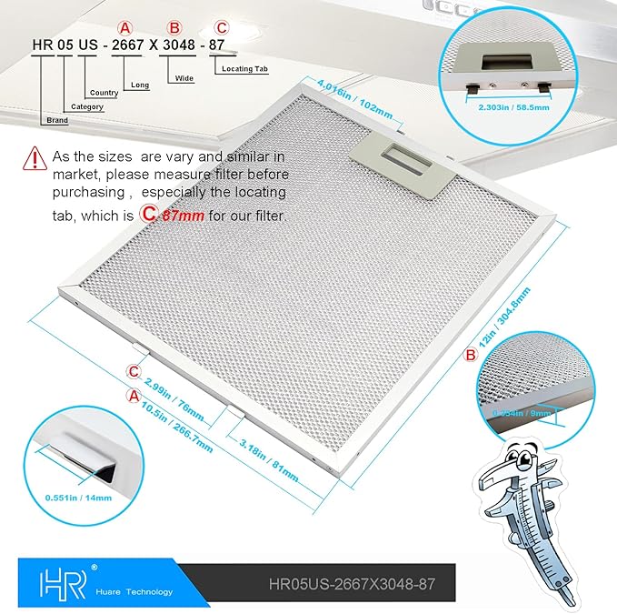 Updated W10169961A Range Hood Filter, Stove Vent Filter, Fits Whirlpool, Ikea, Kitchen Aid, Jenn Air, Aluminum Mesh Range Hood Grease Filters 10.5x12Inch, 3PCS Replacement For W10870878, W10875058