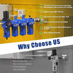 1/2" NPT Compressed Air Filter Regulator Lubricator Combo,Oil Water Separator,Brass Cartridge with Double Desiccant - Gauge(0-150 psi), Poly Bowl, Semi-Auto Drain, Bracket