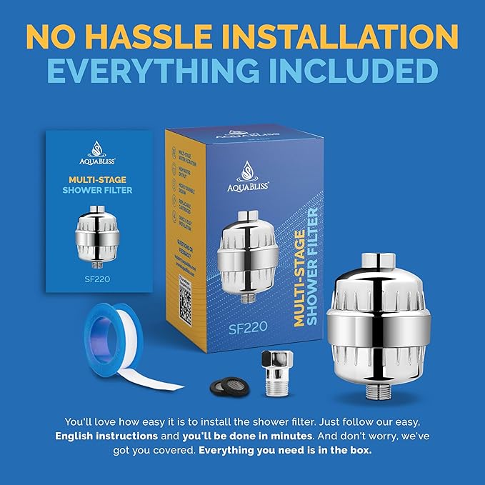 AquaBliss High Output Universal Shower Filter with Replaceable Multi-Stage Filter Cartridge – Transform Itching, Eczema & Acne into Glowing Hair, Nails & Skin Fast - Chrome (SF220) (Pack of 2)