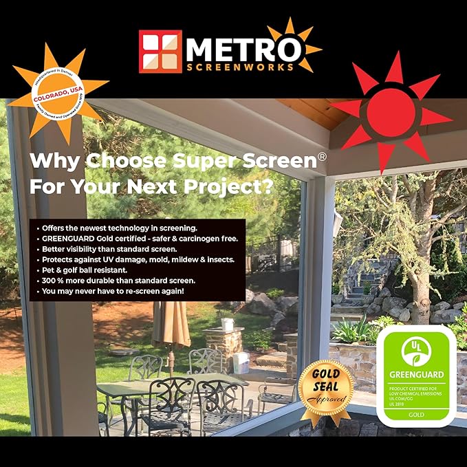 Pet & Weather Resistant Insect Screen - 17/14 Super Screen (36 in x 25 ft) - Mesh Screen for Patio Porch Pool Cage & Lanai - Replacement Screen Roll, Black - Dog & Cat Proof Screens for Windows