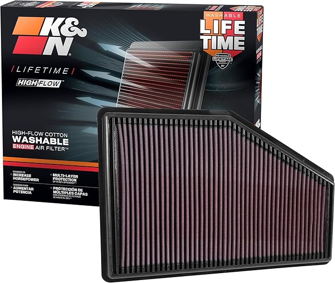 K&N High-Flow Original Lifetime Engine Air Filter: Increase Power: Premium, Washable: Compatible with 2016-2025 Buick/Chervolet/Cadillac: LaCrosse, Regal, XT4, Malibu, 33-5049