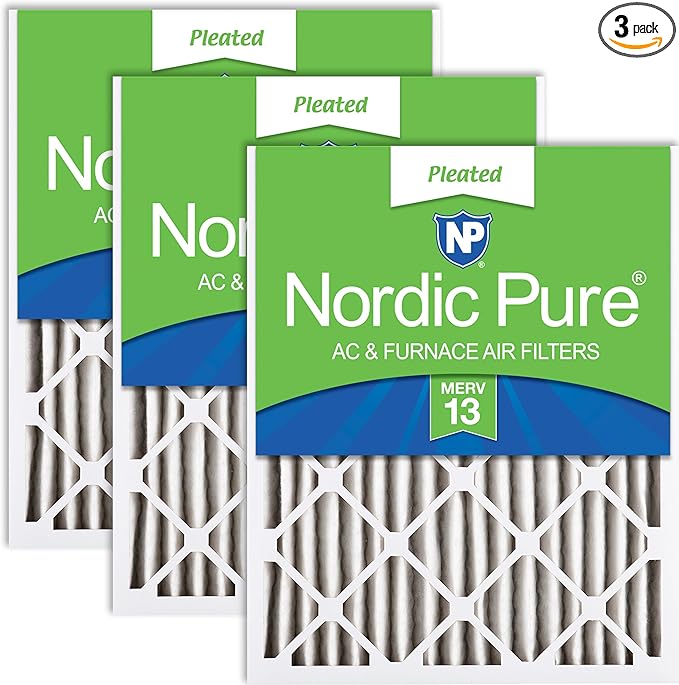 Nordic Pure 25x25x2 (Actual Size: 24 1/2 x 24 1/2 x 1 3/4) Pleated MERV 13 Air Filters 3 Pack