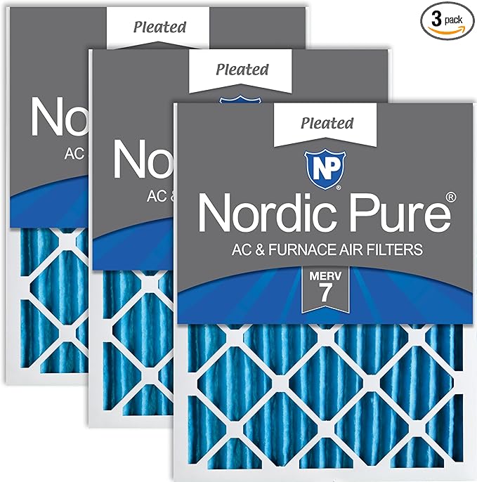 Nordic Pure 25x25x2 (Actual Size: 24 1/2 x 24 1/2 x 1 3/4) Pleated MERV 7 Air Filters 3 Pack