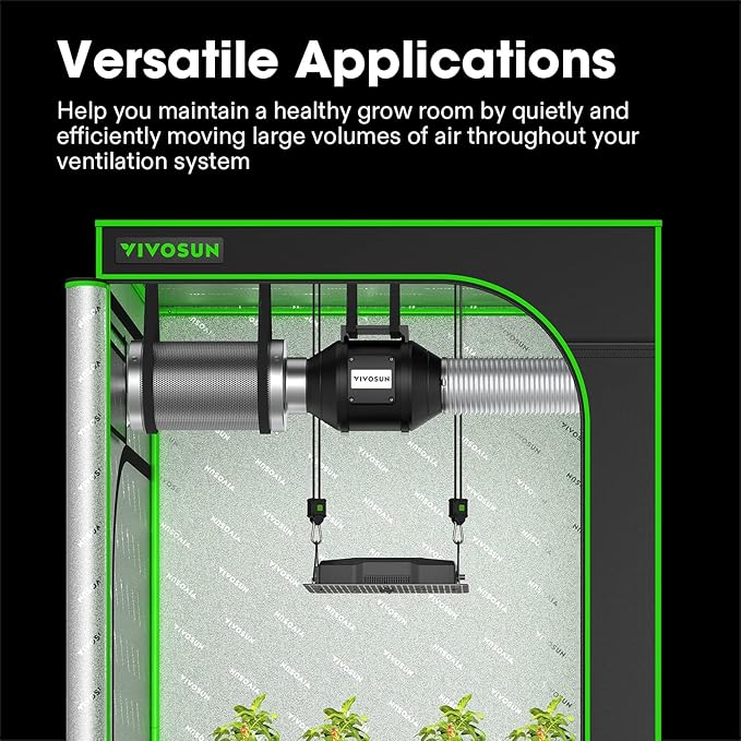 VIVOSUN 8 Inch 720 CFM Inline Fan and 8 Inch Air Carbon Filter Smelliness Control with Australia Virgin Charcoal for Inline Fan, Grow Tent Smelliness Scrubber, Pre-Filter Included