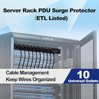 10 Outlets Horizontal 1U PDU Rackmount Power Strip - 10 Individual Led Switches, 100V-250V-1800 Joules, w/ 6 ft Power Cord for Office、Home and Network Server