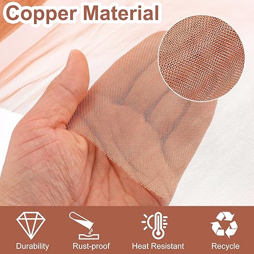 uxcell 2 Pack Copper Mesh, 40" x 20" 100 Mesh Pure Copper Wire Mesh Dense Filter Screen Mesh for Hole Blocking Gardening Sealing Distilling