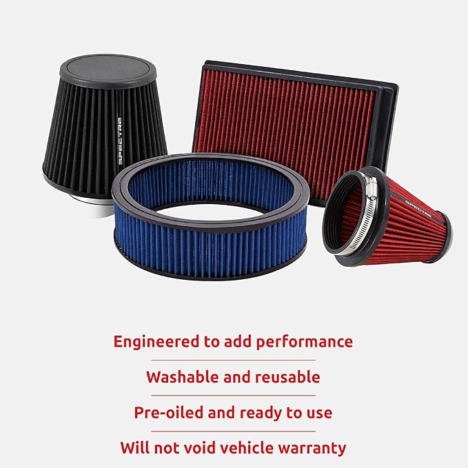 Spectre Universal Clamp-On Air Filter: High Performance, Washable Filter: Round Tapered; 3 in/3.5 in/4 in Flange ID; 8.75 in (222 mm) Height; 6 in (152 mm) Base; 4.75 in (121 mm) Top, SPE-9736, Blue