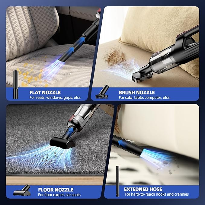 Handheld Vacuum Cleaner, 18000Pa 2 in 1 Cordless Car Vacuum Cleaner&Air Duster, 130W Brushless Motor with 7800mAh Battery, LED Light and Multi-Nozzles, Portable for Home, Car, Office, Pet