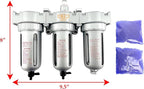1/4" NPT MID FLOW 3 Stages Filter Coalescing Desiccant Dryer System For Compressed Air Lines, Poly Bowls, Great For Paint Spray And Plasma Cutter (MANUAL DRAIN)