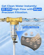 Waterdrop Spin Down Sediment Filter, Backwash Whole House Water Filter System for Well Water, 40-50 Micron, 1" MNPT + 3/4" FNPT + 3/4" MNPT, Traps Sand, BPA Free, WD-RPFK