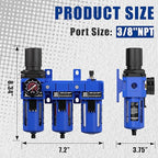 NEWPO 1/2'' NPT Compressed Air Filter Regulator Lubricator Combo with Pressure Gauge,Brass Filter and Coalescing Filter,Semi-Auto Drain, Metal Bracket-Blue