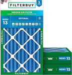 Filterbuy 16x24x4 Air Filter MERV 13 Optimal Smoke & Allergy Defense (3-Pack), Electrostatic Pleated HVAC AC Furnace Filters Replacement, Made in USA (Actual Size: 15.38 x 23.38 x 3.63)