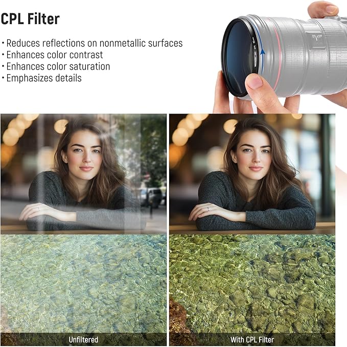 NEEWER 52mm UV CPL ND Lens Filter Kit, UV Protection + Circular Polarizing + Neutral Density (ND8) Camera Lens Filter Set with Multicoated Optical Glass, Slim Frame & Upgraded Foldable Storage Case