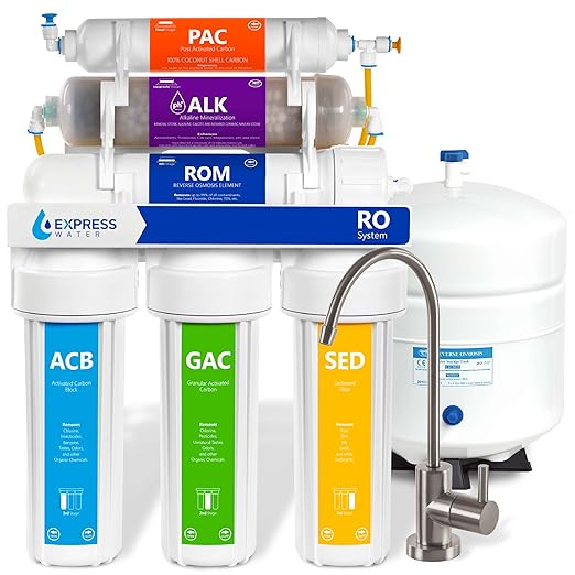 Express Water 10 Stage Reverse Osmosis Alkaline Water Filtration System - Under Sink Water Filter with Faucet and Tank, 100 GPD