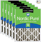 Nordic Pure 16x24x4 (Actual Size: 15 3/8 x 23 3/8 x 3 5/8) Pleated Air Filters MERV 13 Plus Carbon 6 Pack