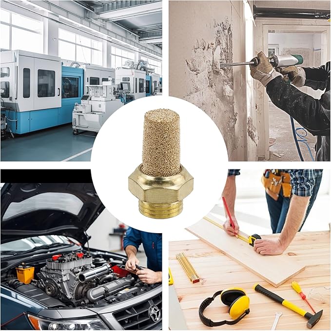 Wealrit 10 PCS Pneumatic Exhaust Mufflers, 1/8" Male Thread Hex Copper Air Muffler Silencer, 0.87" Length Industrial Muffler Filter Air Line Fitting for Compressed Air Systems, Valves, Cylinders