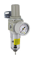 PneumaticPlus SAW2000M-N02BG Miniature Compressed Air Filter Regulator Combo Piggyback 1/4" NPT - Poly Bowl, Manual Drain, Bracket, Gauge
