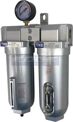 2 STAGE INDUSTRIAL GRADE IN-LINE COALESCING FILTER & DESICCANT AIR DRYER COMBINATION WITH 11oz METAL BOWLS FOR SPRAY GUN EQUIPMENT PAINT BOOTH COMPRESSOR, PLASMA CUTTER (1/2" NPT, AUTO DRAIN)