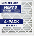 Filter King 36x36x1 Air Filter | 4-PACK | MERV 8 HVAC Pleated A/C Furnace Filters | MADE IN USA | Actual Size: 36 x 36 x .75"