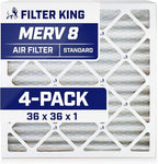 Filter King 36x36x1 Air Filter | 4-PACK | MERV 8 HVAC Pleated A/C Furnace Filters | MADE IN USA | Actual Size: 36 x 36 x .75"