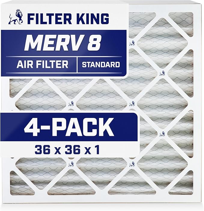 Filter King 36x36x1 Air Filter | 4-PACK | MERV 8 HVAC Pleated A/C Furnace Filters | MADE IN USA | Actual Size: 36 x 36 x .75"