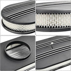 15" Black Aluminum Air Cleaner Assembly Kit Alloy Oval Partial Half Finned with Element