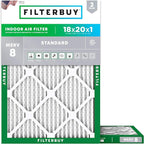 Filterbuy 18x20x1 Air Filter MERV 8 Essential Dust & Allergy Defense (2-Pack), Electrostatic Pleated HVAC AC Furnace Filters Replacement, Made in USA (Actual Size: 17.50 x 19.50 x 0.75)