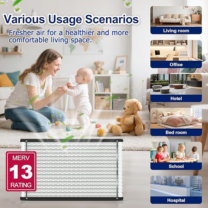 2-Pack 413 Filter Replacement Compatible with AprilAire Whole House Air Purifiers,Models 1410,1610,2410,2416,3410,4400,MERV 13 16x25x4 Pleated HVAC AC Furnace Filter