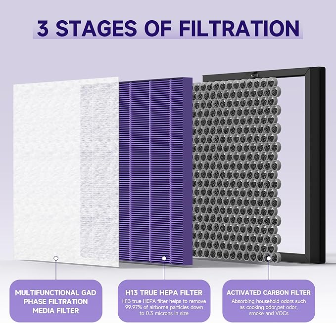 4 Packs HY4866 Replacement Filter for Morento HY4866, WESTHEY HY4866, YIOU M1 and FETIONS FT5000 Air Cleaner Purifiers, Multifunction Version, Purple