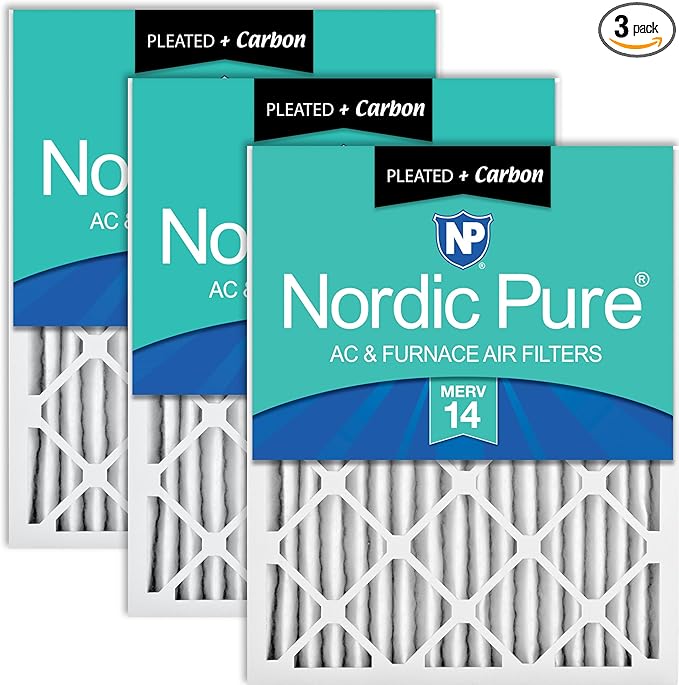 Nordic Pure 25x25x2 (Actual Size: 24 1/2 x 24 1/2 x 1 3/4) Pleated Air Filters MERV 14 Plus Carbon 3 Pack