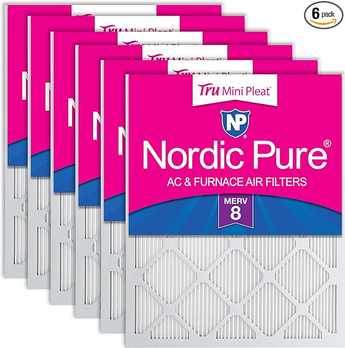 Nordic Pure 18x25x1 (Actual Size: 17 1/2 x 24 1/2 x 3/4) Tru Mini Pleat MERV 8 AC Furnace Air Filters - 2.5X More Media for Longer-Lasting, High-Efficiency Filtration - 6 Pack