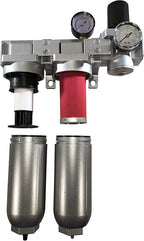 INDUSTRIAL RATED Three Stage Air Drying System - EXTRA LARGE BOWLS- Air Particulate Filter, 0.01 Micron Coalescing Filter & Air Pressure Regulator Modular Combo 1" NPT - Auto Drain, Metal Bowl
