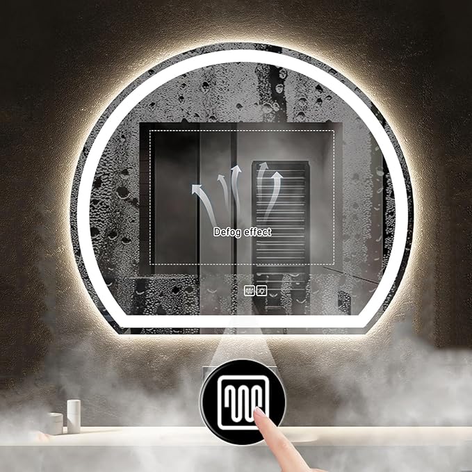 Bathroom Mirror with 3 Colour LED Lights, Lighted Bathroom Makeup Wall Mounted Mirror with Demister Pad, Touch Switch Mirror for Entryway, Bathroom, Vanity(31.4"/80cm)