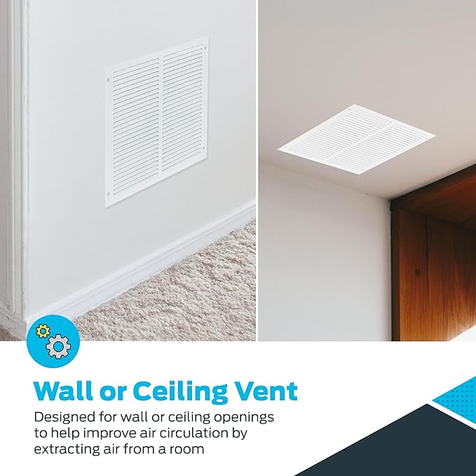 EZ-FLO 12 x 12 Inch (Duct Opening) Return Air Vent Cover for Wall or Ceiling, Solid Steel Return Air Grille, HVAC Vent Cover, White, 61627