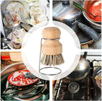 Kitchen Brush, Scrubber Cleaner with Wooden Handle and Drain Rack, Dish Scrubber for Sink Pots Pans Shower Bathroom Grout Tile Washing