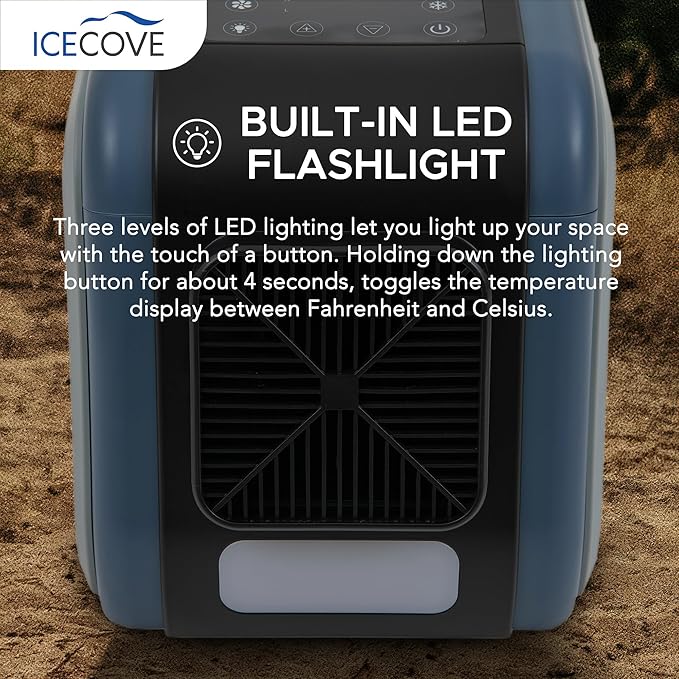 IceCove Portable Air Conditioner, 2500BTU Fast Cooling Car AC Unit, 250W Low Power Consumption, 25.5VDC, 2 Fan Speed, 3 Light Mode for Tent Camping RV Truck Van Life Home (Battery Not Included), Blue