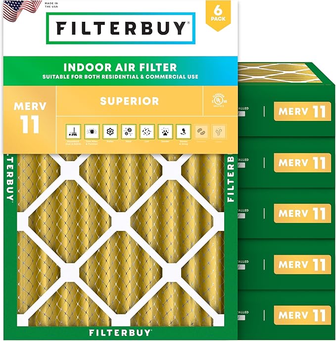 Filterbuy 8x14x4 Air Filter MERV 11 Superior Pet & Allergy Defense (6-Pack), Electrostatic Pleated HVAC AC Furnace Filters Replacement, Made in USA (Actual Size: 8.00 x 14.00 x 3.63)