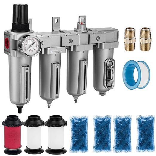 NANPU 1/2" NPT Industrial Grade 4 Stage Air Drying System - Double Particulate Filters, Coalescing Filter, Desiccant Dryer & Air Regulator, Metal Bowl, Auto Drain, for Paint Spray＆ Plasma Cutter